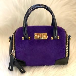 FURLA Ponyhair-Trimmed Handle Mini Bag Purple